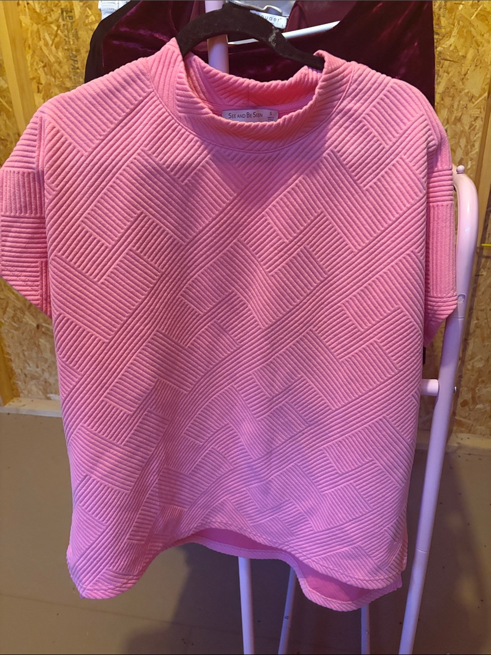 She and Sky Pink Textured Short-Sleeve Sweatshirt - Relaxed Crewneck